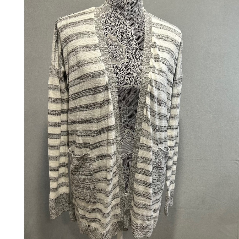 Calvin Klein‎ Jeans Striped Cardigan Sweater Womens Size Small Gray White Knit